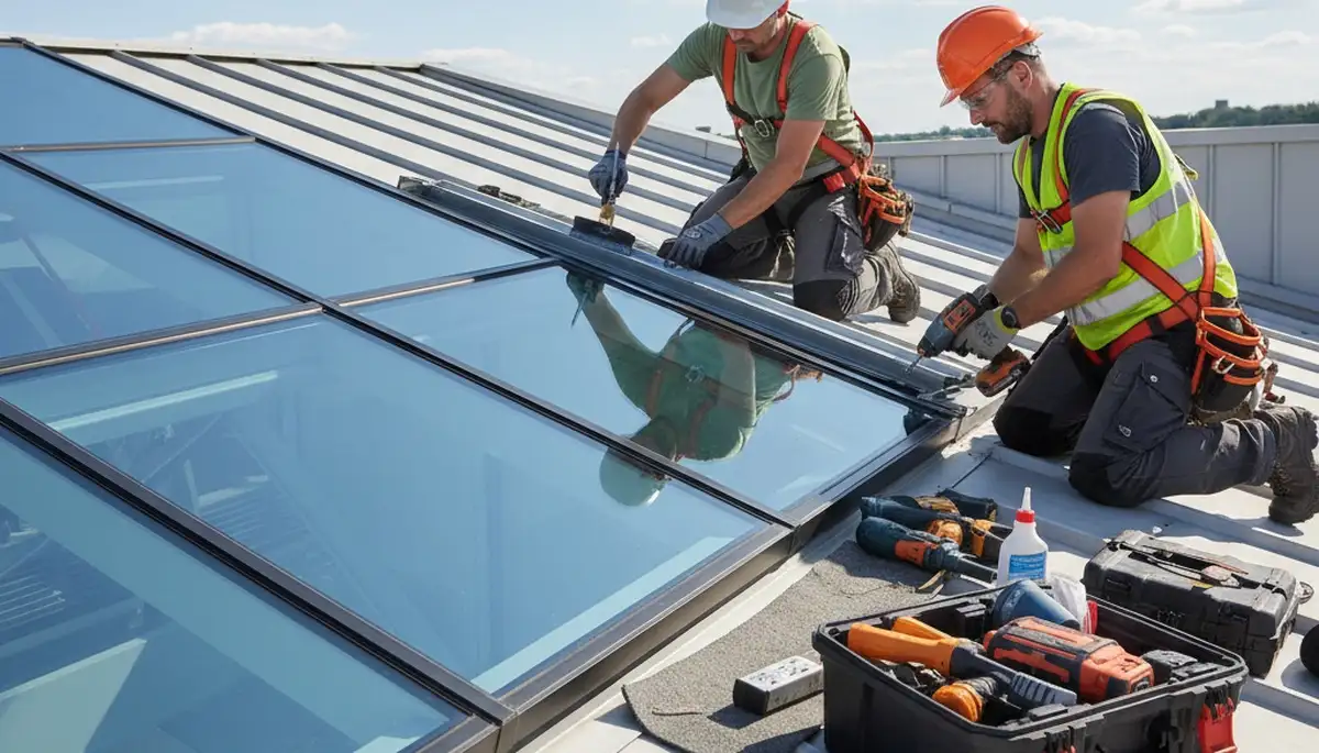 Buffalo, NY siding crew repairing skylight leaks and seals on a home exterior